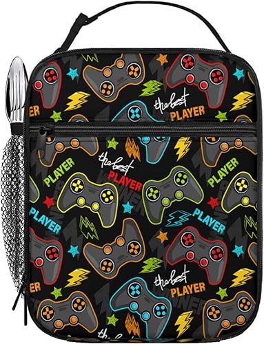 Miniatura 16 de Lonchera de videojuegos para niños, bolsa de almuerzo aislada con control de videojuegos para niños, reutilizable, genial, lonchera portátil con