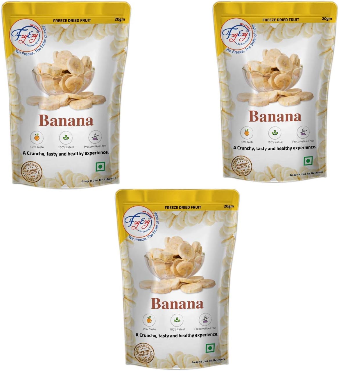 FZYEZY Natural Freeze Dried Banana Fruit for Kids and Adults | Camping Vegan Snacks Dried Healthy Fruit | Survival Food |Freeze-Dried Fruits Slices|Pantry Groceries dehydrated Snacks| 20 gm Pack of 3 | 60 gm