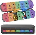 Weekly Pill Organizer AM PM 7 Day, Magnetic Foldable Pill Box with Double-Layer Protection, Large Capacity Medicine Organizer for Vitamins Fish Oils, Rainbow