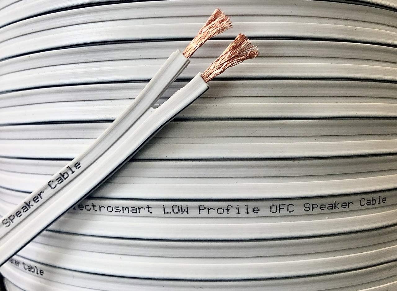 15m Low Profile Flat White Oxygen Free Copper OFC Loud Speaker Cable - Multi-Strand 158 (2x 79 Strand) - Outside Dimensions of Cable: 1.7mm x 10mm