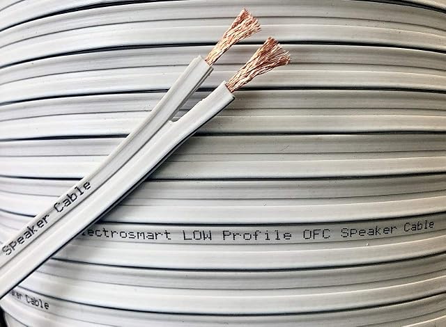 electrosmart 10m Low Profile Flat White Oxygen Free Copper OFC Loud Speaker Cable - Multi-Strand 158 (2x 79 Strand) Outside Dimensions of Cable: 1.7mm x 10mm