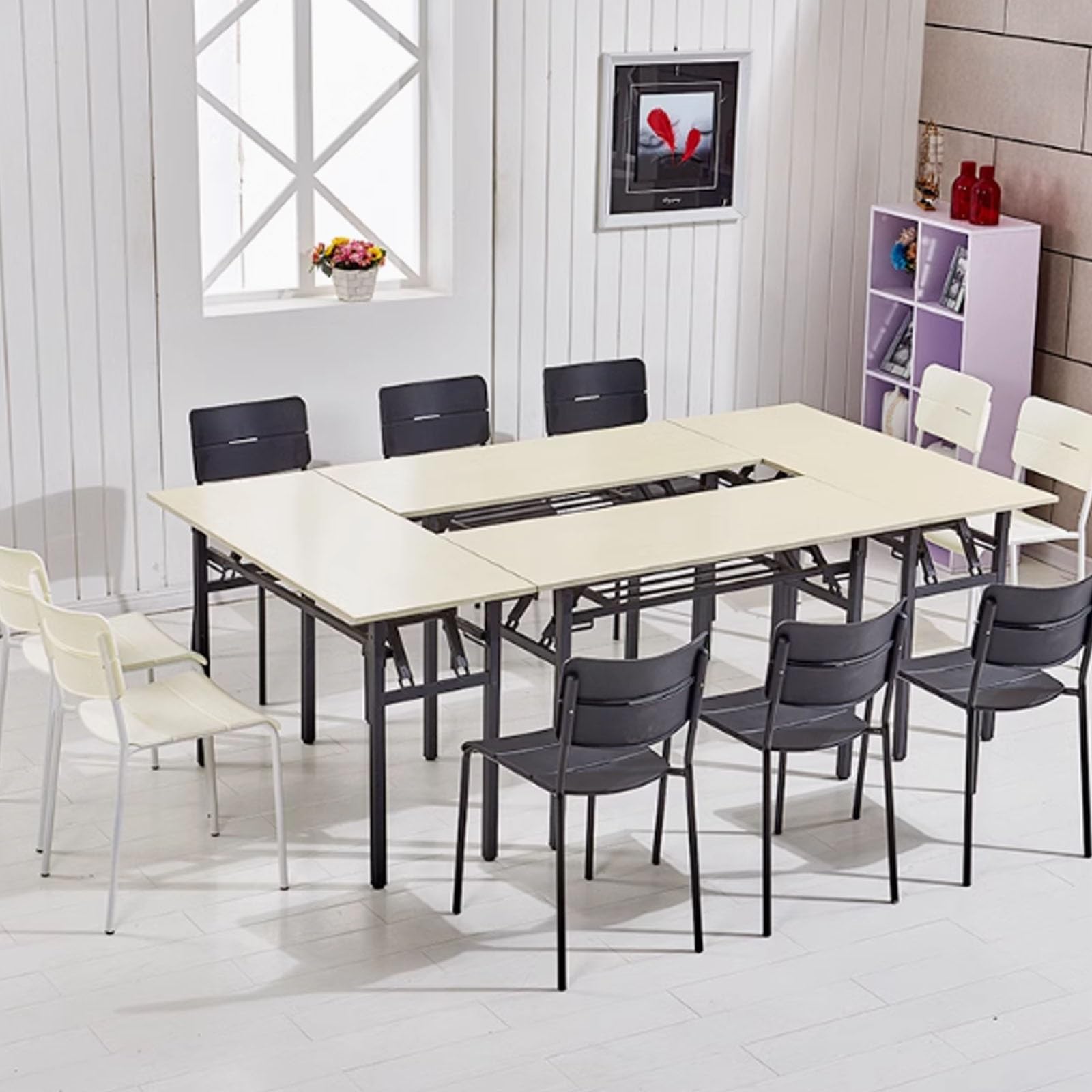 Składany stół konferencyjny 120 x 40 cm – prostokątny stół treningowy z antypoślizgowymi nogami i nośnością 200 kg, idealny na spotkania i do użytku biurowego, wykończenie drewniane
