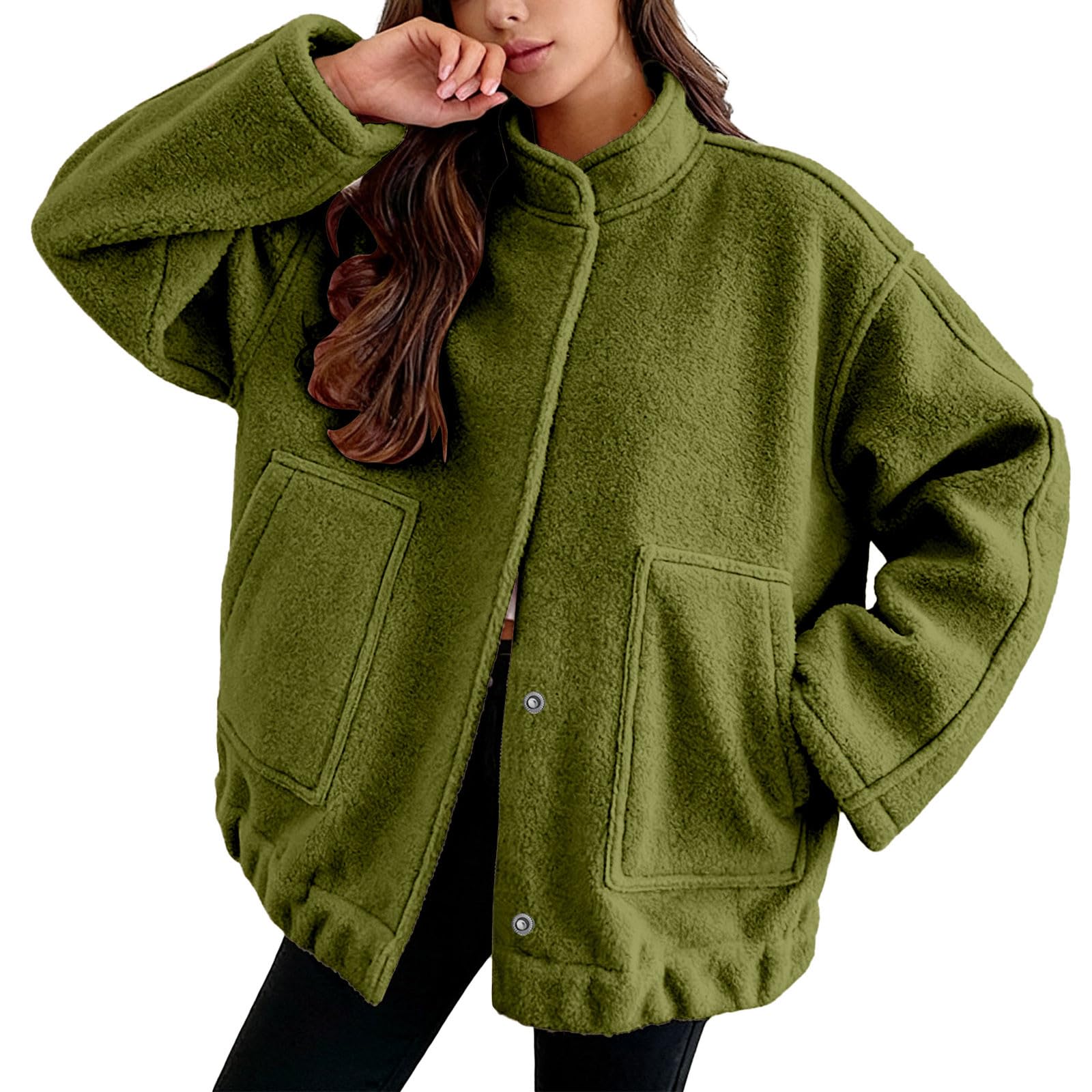 Chaqueta polar de moda, corte holgado, estilo urbano, cuello, color liso, ideal para diarias y actividades de ocio.