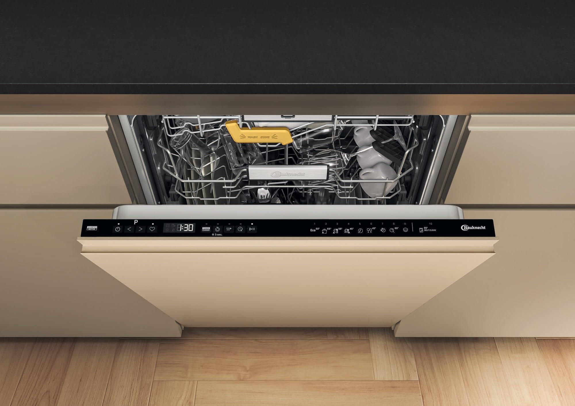 Bauknecht - BKO IBM Vollintegrierter Geschirrspüler - 15 Maßgedecke - PowerClean Pro, NaturalDry, MaxiSpace Innenraum - Edelstahl-Innenraum - Energieeffizienzklasse B - 82 x 59,8 x 55,5 cm (HxBxT)
