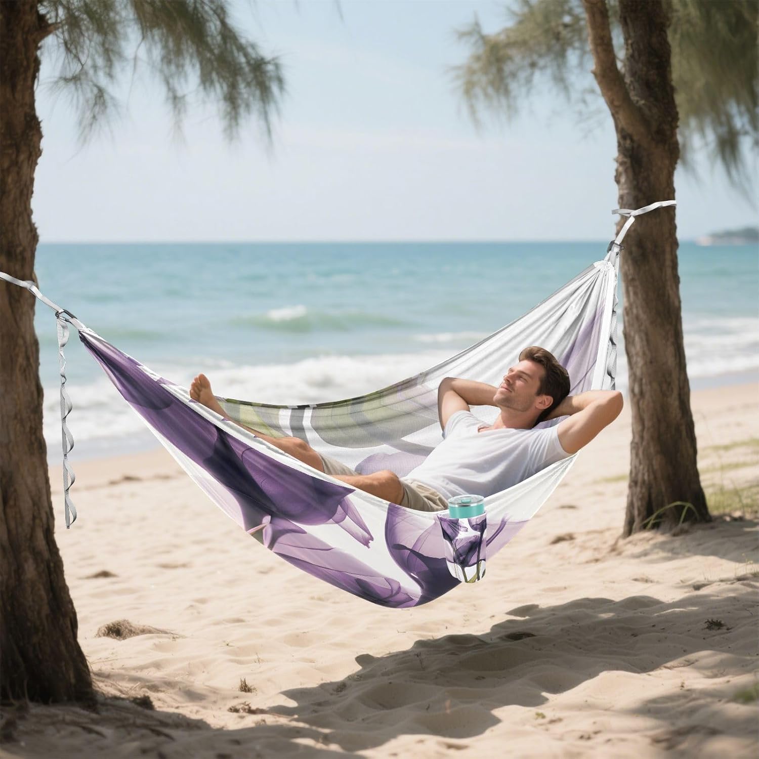 ALAZA Purple Calla Lily Camping Hammocks Single or 2 Person 500 lbs Portable Parachute Travel Hammock w/Tree Straps for Hiking Backpacking Indoor Outdoor