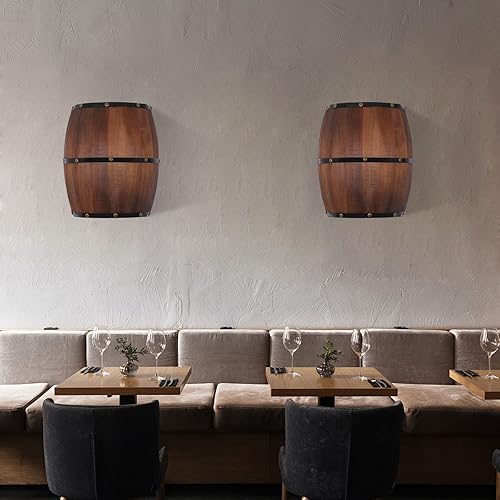 Miniatura 9 de Aplique de pared de barril de vino de madera antigua, accesorio de iluminación de pared LED de campo americano arriba y abajo, para sala de estar de