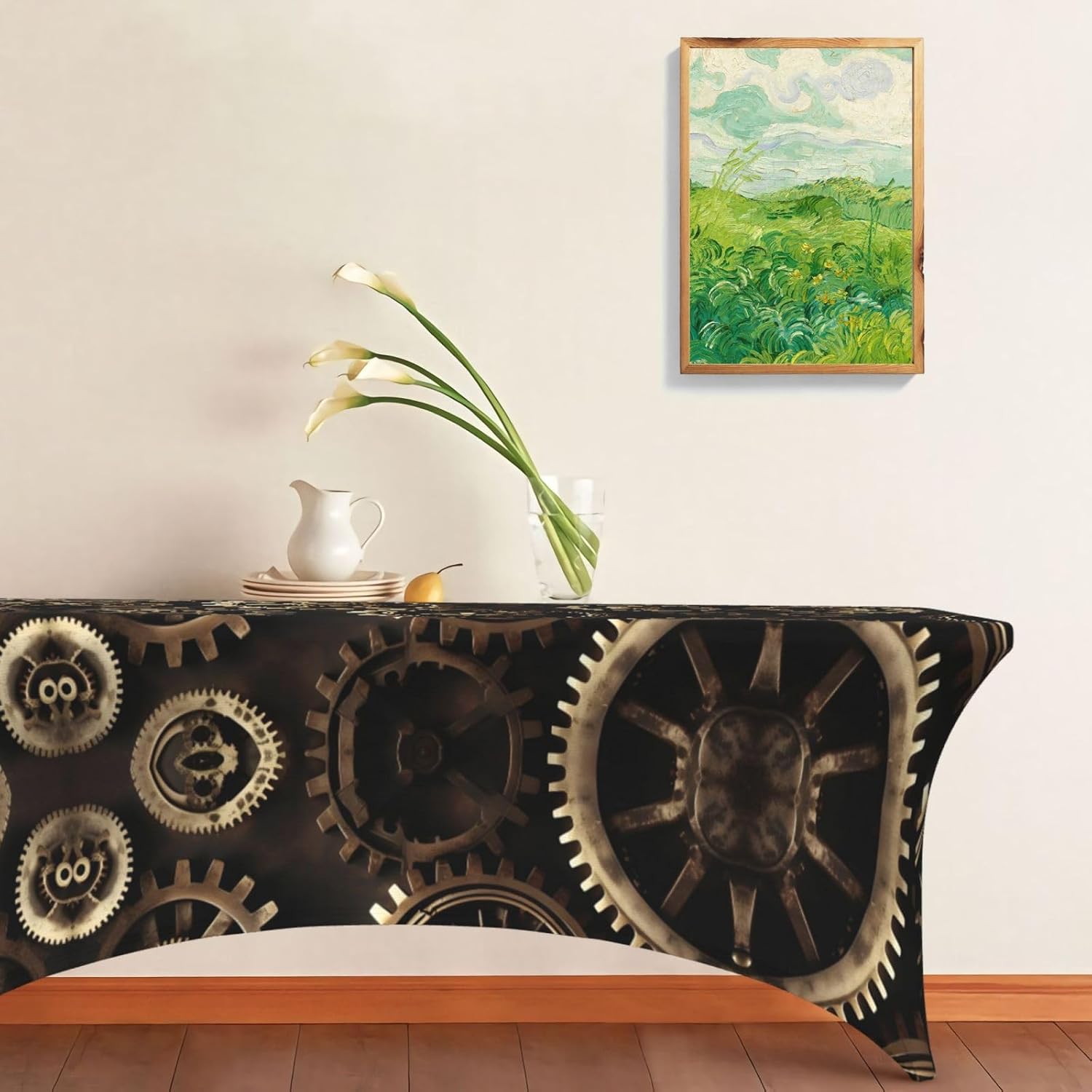 Cool Steampunk Gears Print Table Cover Rectangular Tablecloth for 6-Foot Tables for Wedding Banquets Outdoor