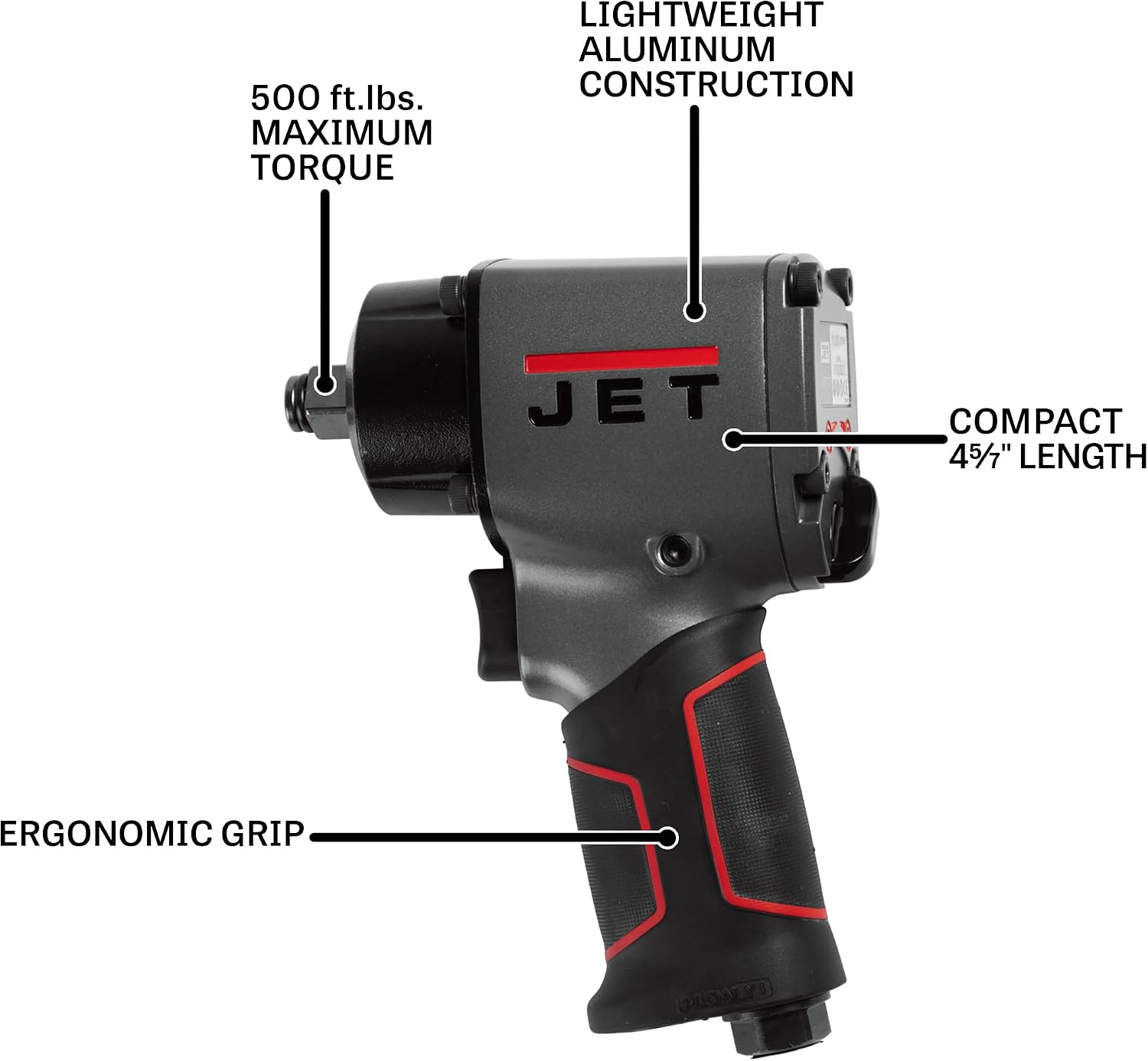 JET 1/2-Inch Pneumatic Impact Wrench, 500 ft-lbs, 10000 RPM (Model JAT-107)