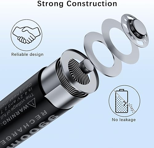Miniatura 8 de Baterías recargables 18650 de 3.7 V, paquete de 2 baterías de gran capacidad para linterna, faros, juguetes, timbres de puerta, cámaras, etc. (botón