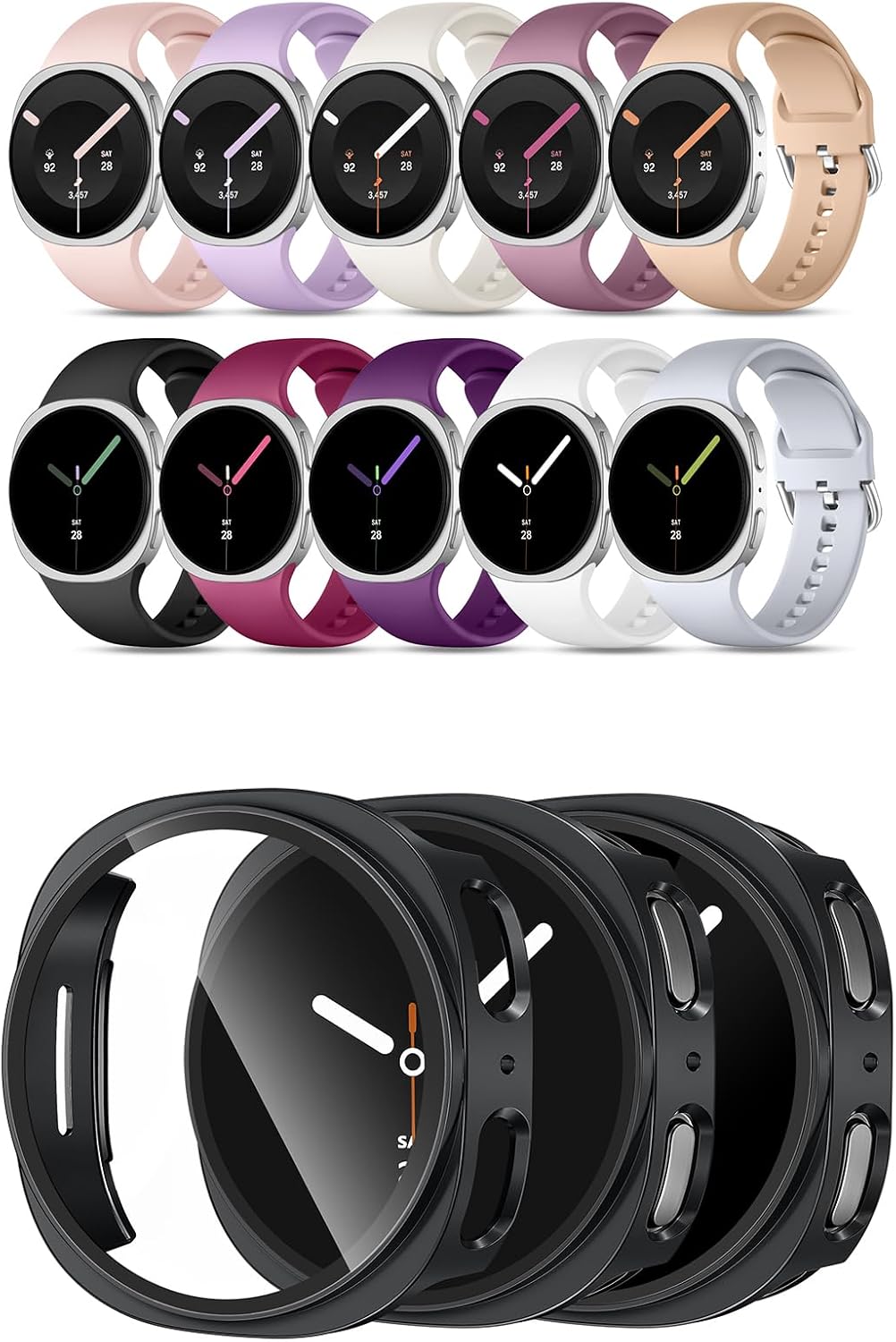DaQin 10 Pack Bands Women & 3 Pack Cases for Samsung Galaxy Watch 8/9 44mm