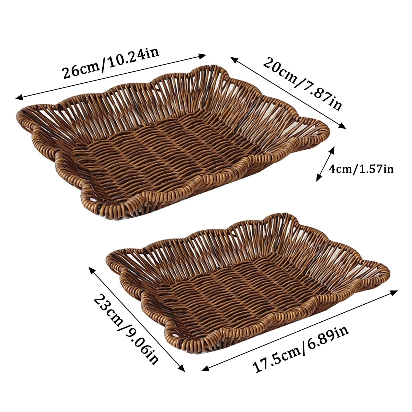 2 unids/set cesta tejida de mimbre cestas for servir pan frutas verduras restaurante mesa Display Ratt para Verduras,Frutas(B SET)