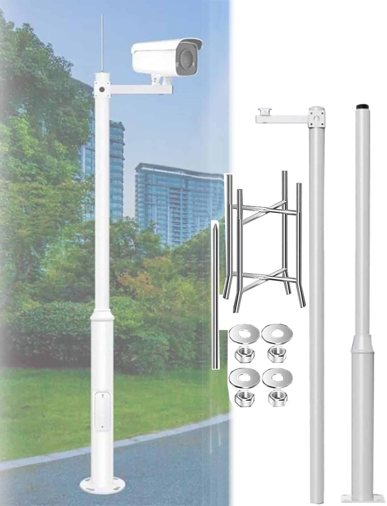 MRVAKDYDI Weatherproof Steel Surveillance Post, Detachable Surveillance Camera Pole Mounting Bracket, Galvanized Steel, Multiple Sizes(98.4in/8ft)