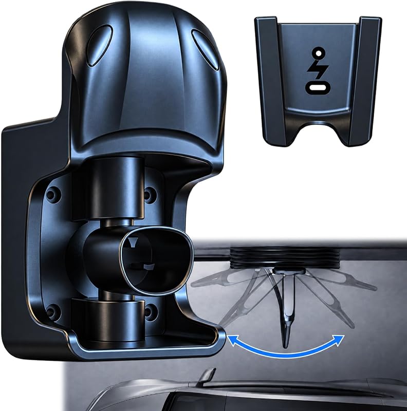 Suporte de Parede Giratório para Carregador Tesla com Organizador de Cabo NACS Ecotome Preto