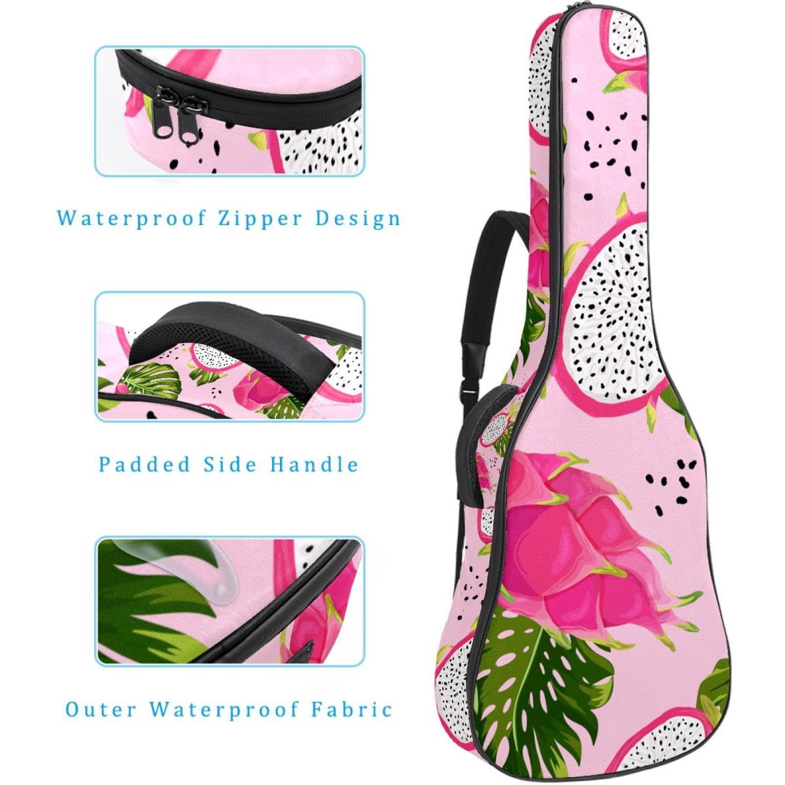 Torba na gitarę akustyczną Wodoodporny plecak na gitarę Gruby miękki wyściełany Pitaya Klasyczna obudowa na gitarę, wielobarwny, 42.9x16.9x4.7 in, Organizer do torby