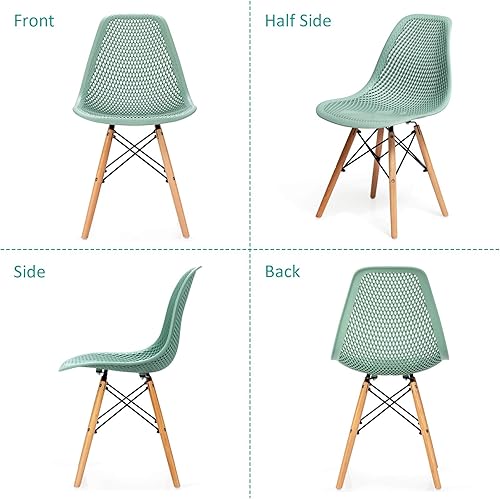 Miniatura 6 de Giantex Juego de 2 sillas de comedor modernas, sillas laterales de PP para interiores y exteriores con diseño de malla, patas de madera de haya,