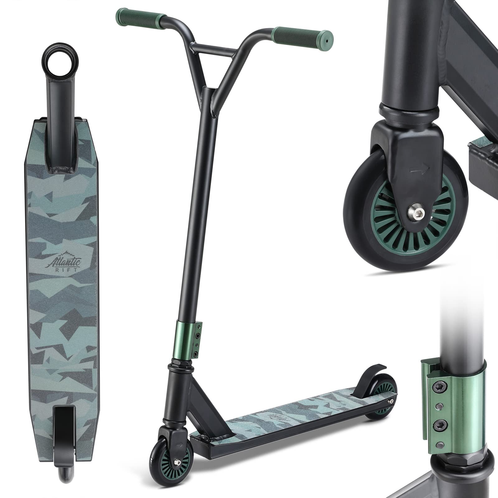 Patinete de Acrobacias Ruedas PU 100mm Manillar Y 360° Rodamientos ABEC 7 Scooter Adultos y Niños