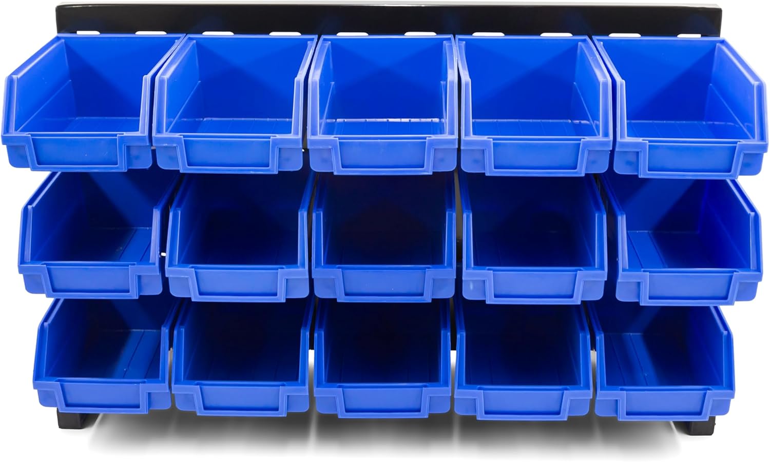 Heavy Duty Storage Bin Set & Steel Panel for Hanging Bin, Bench Mountable Steel Rolled Panel, 15 Bins included, Great for organzing Tools, Parts, and More. (20" x 13" Bench (15 Bins))