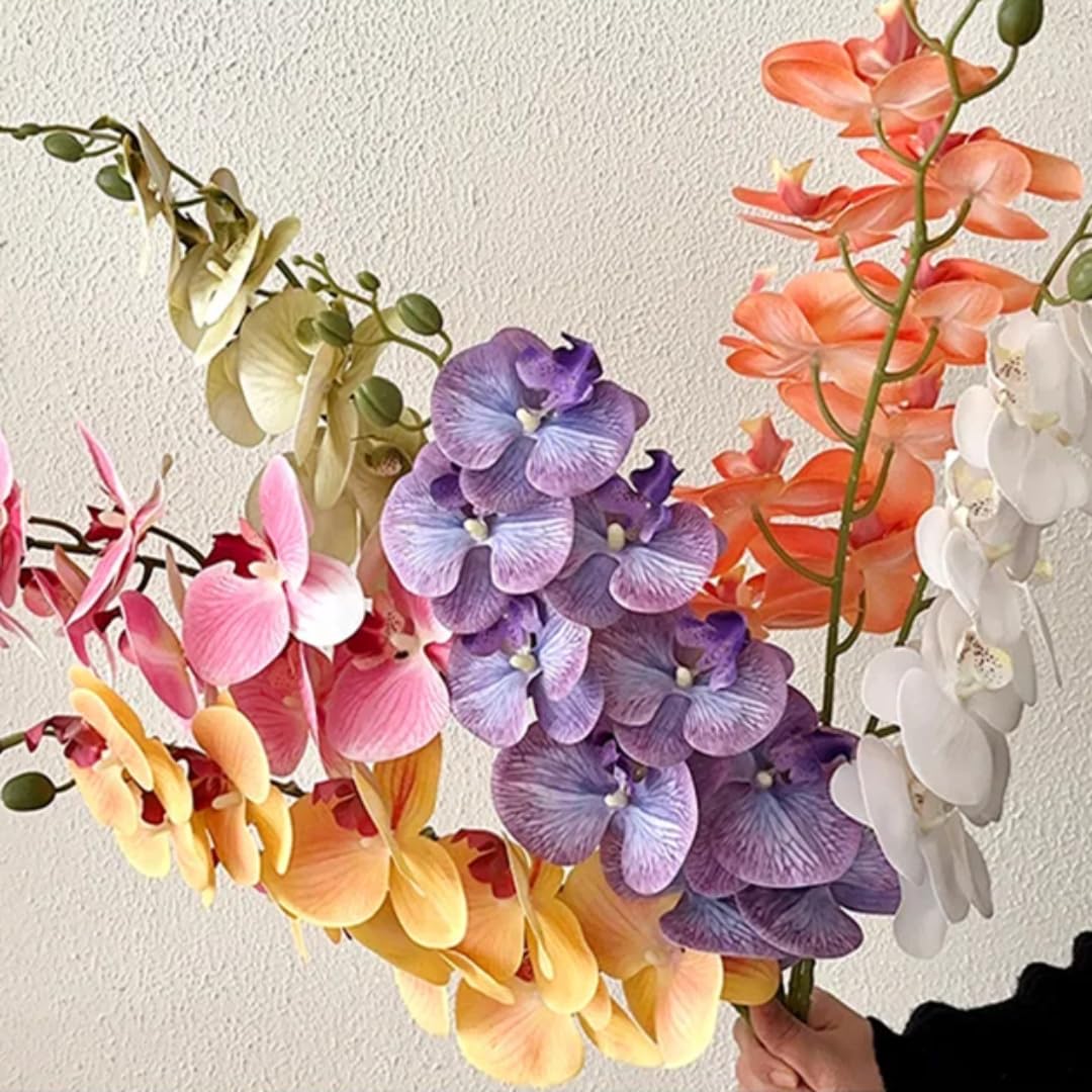 5 szt. sztucznych kwiatów, 9-głowicowa folia lateksowa, Phalaenopsis, luksusowa dekoracja do domu, sztuczne storczyki, kwiaty, kompozycja kwiatowa na wesele (czerwona)