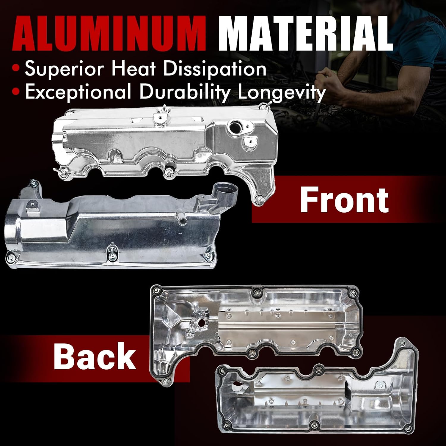 MITZONE Aluminum Valve Cover Set Compatible with 2001 2002 2003 2004 2005 Ford Explorer Sport Ranger Mercury Mountaineer 4.0L 1L2Z6582CA 4L5Z6582JA