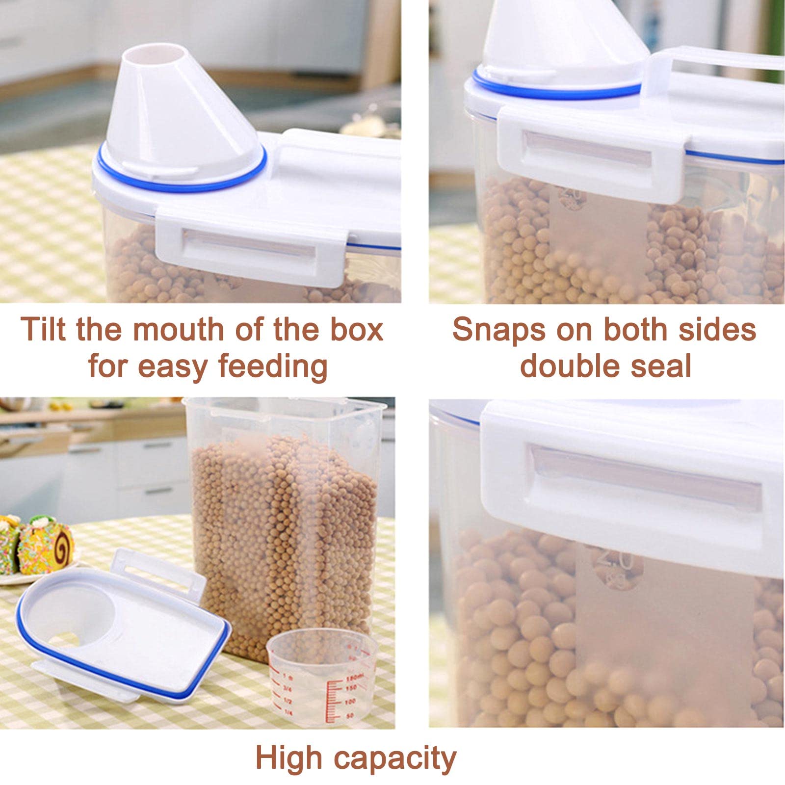 Recipiente De Comida Para Mascotas, Transparente Mascota Comida Almacenamiento Contenedor, Contenedor Comida Perro Con Vaso Medidor Para Cereales, Arroz, Perros, Gatos (2.7 L/30x14x7.5cm