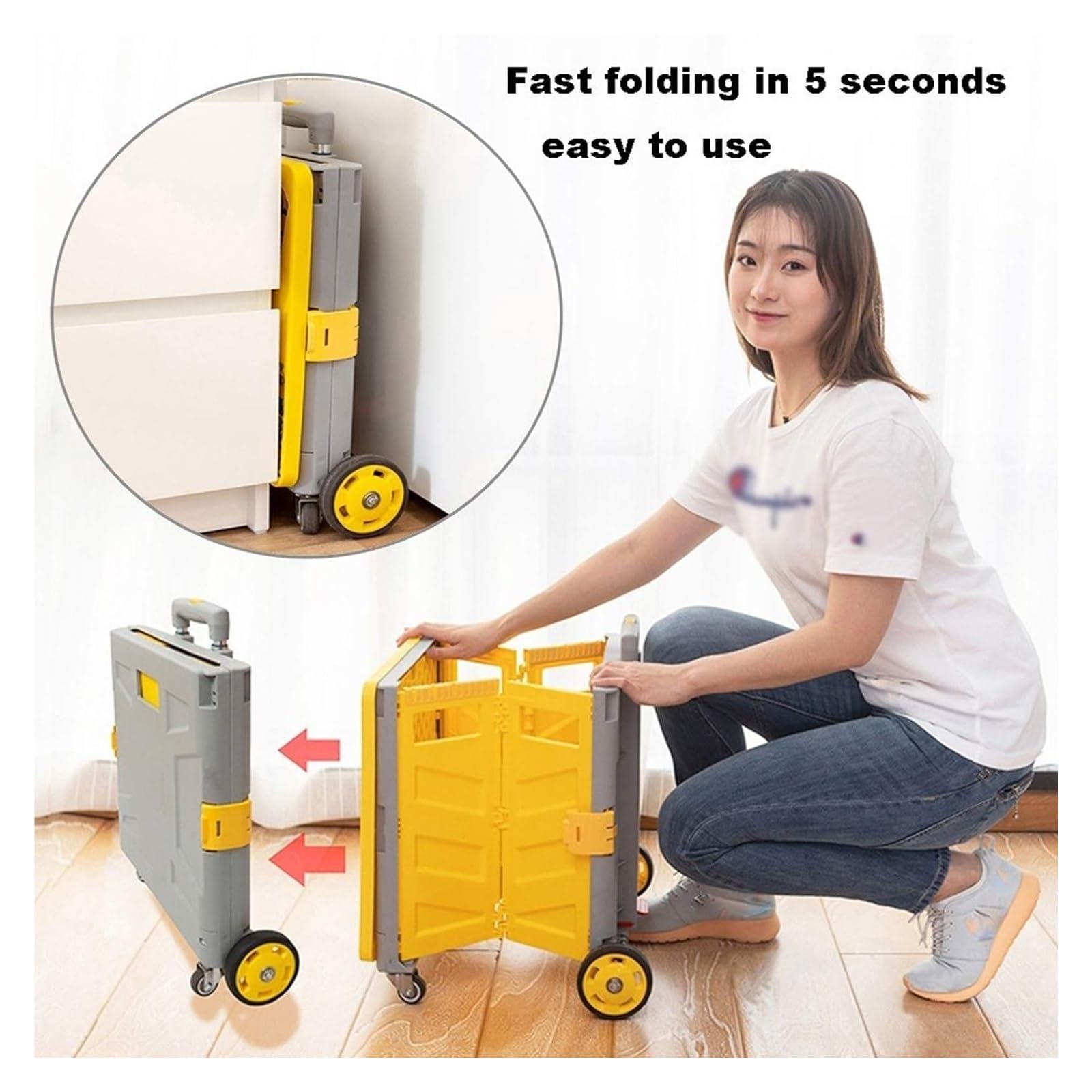JCAKES Einkaufswagen Zusammenklappbarer Handwagen mit Rädern, zusammenklappbarer Stiefelwagen, tragbarer 4-Rad-Koffer, Einkaufswagen, Camping- und Angel-Festival-Einkaufswagen (Color : Gray+Yellow)