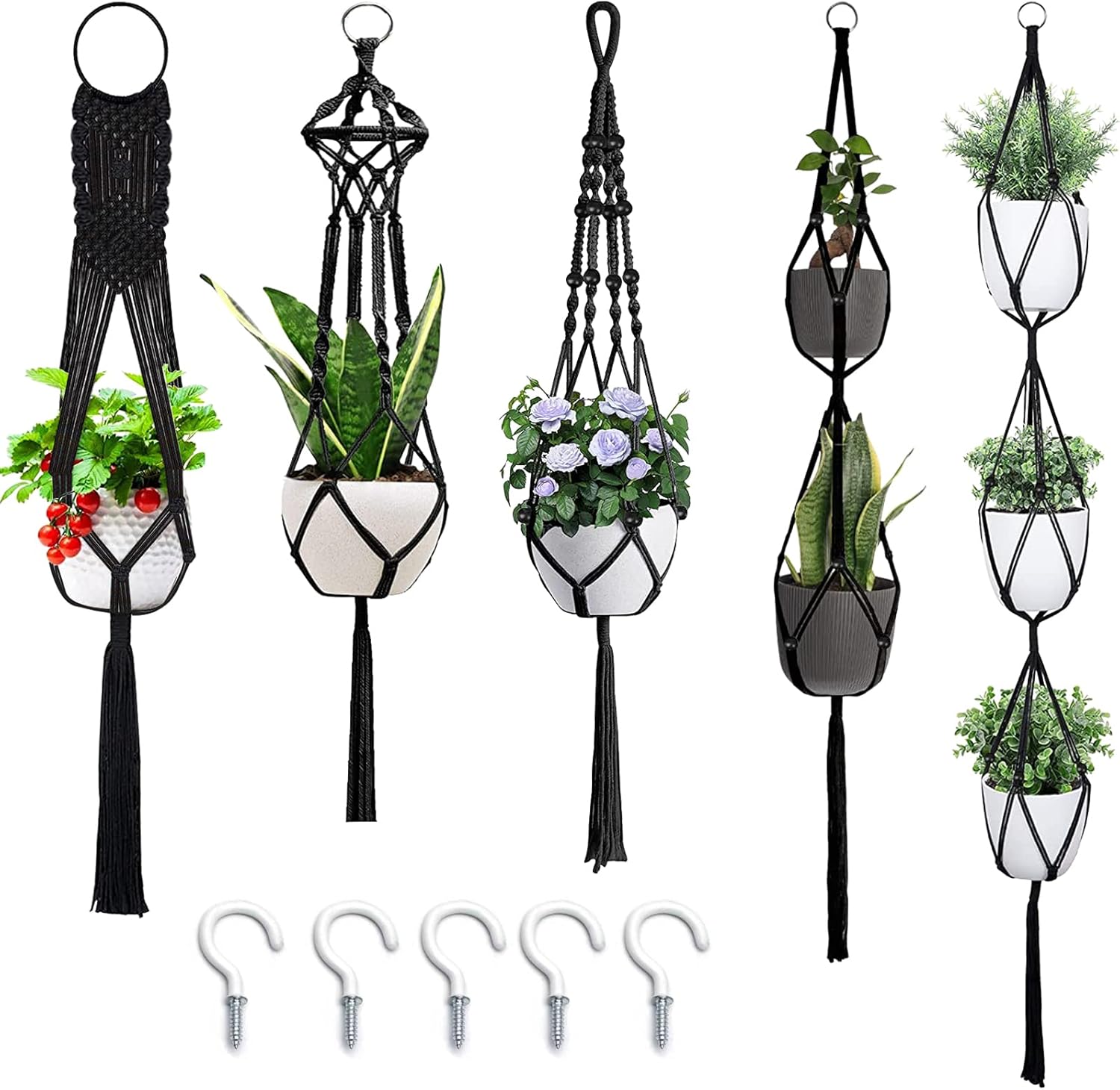 Macrame Plant Hangers, Hanging Planters Set of 5 with 5 Hooks, Hanging