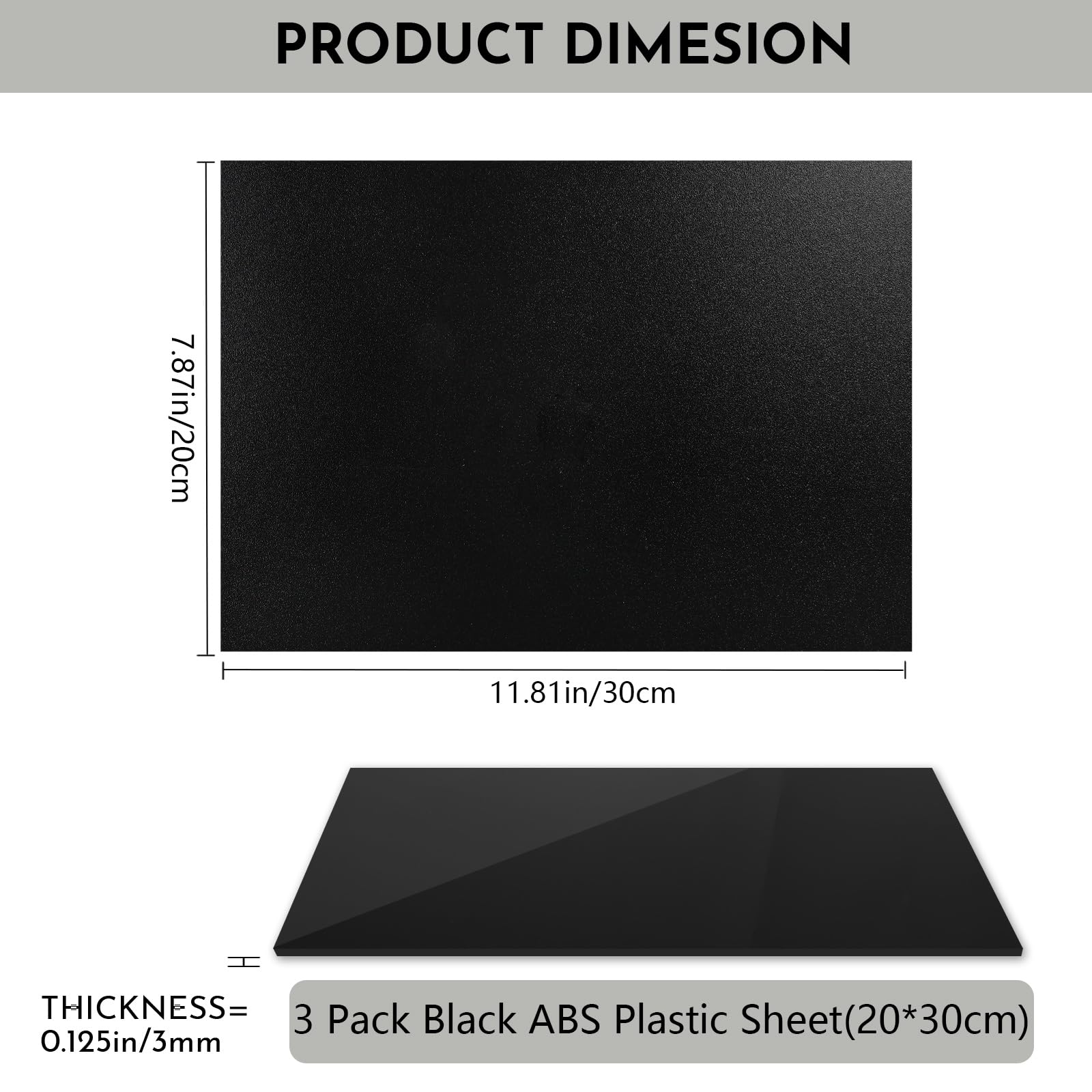 Black ABS Plastic Sheets - 3 Pack, 1/8" Thick -2 Black ABS Plastic Sheets - 3 Pack, 1/8" Thick -2