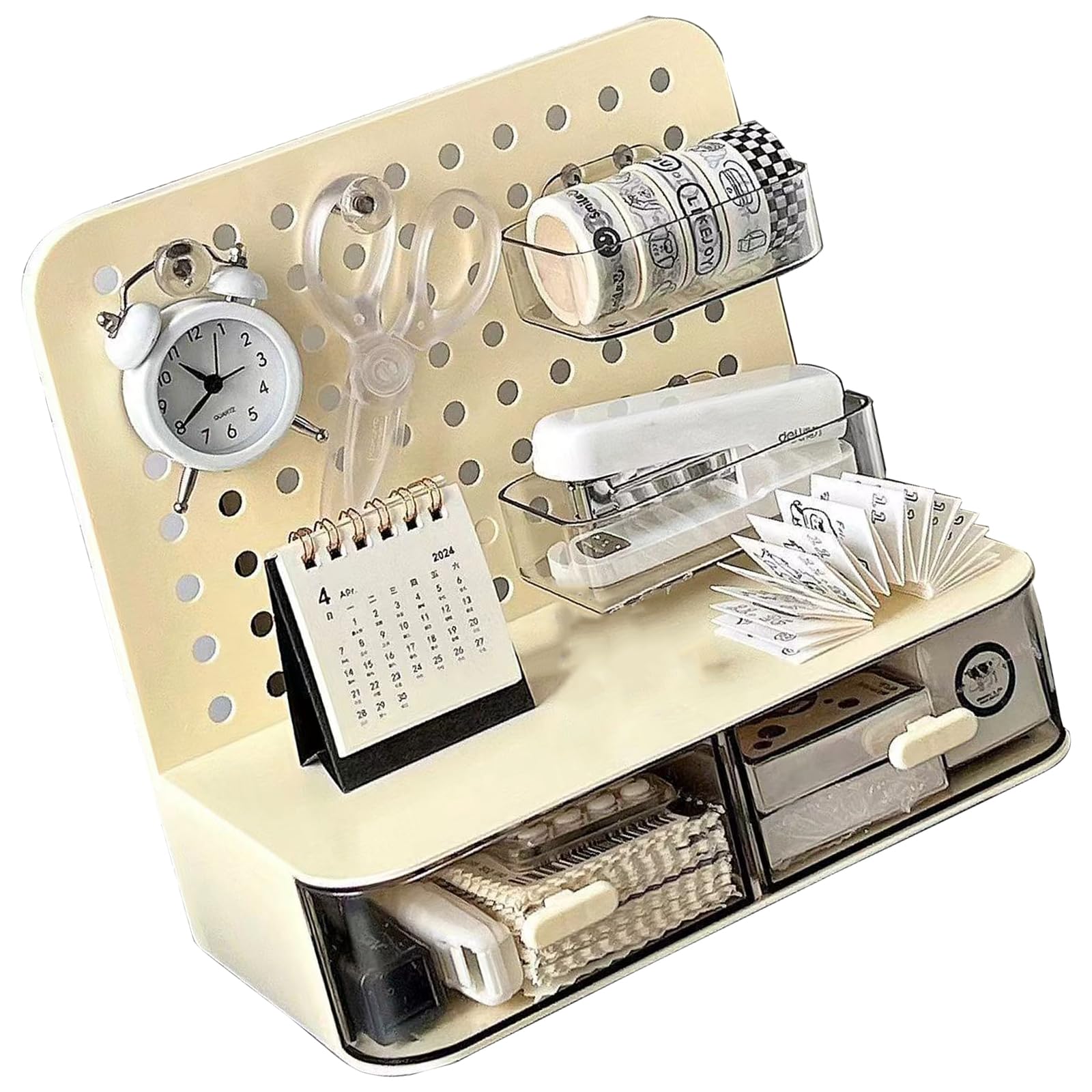 PLCPDM Multifunctional Desk Organizers with Pegboard and Drawer Space Saving for Home and Desk Storage and Organization Space Saving Storage
