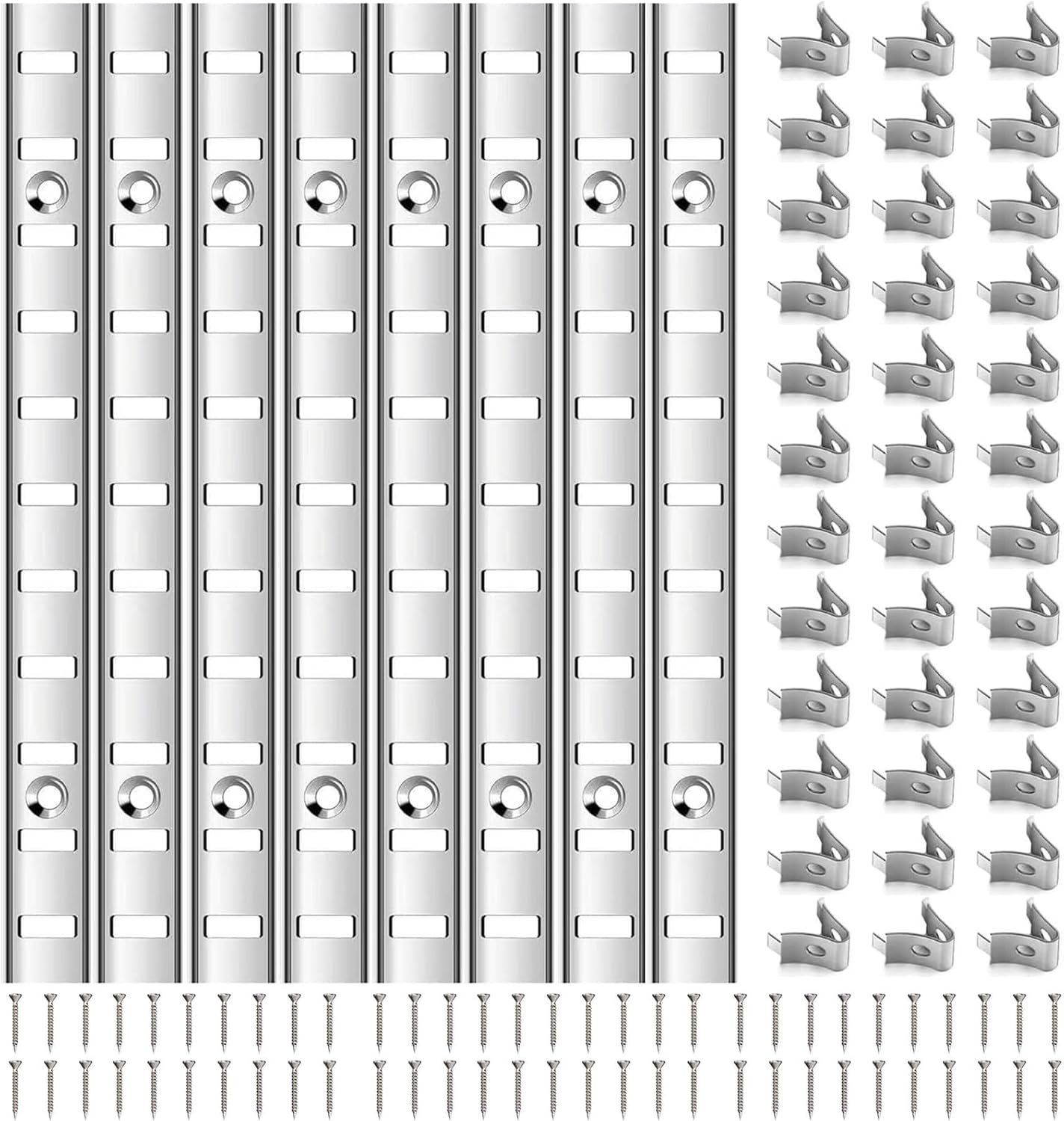 Adjustable Shelf Bracket 40 Inch 8 Pack Silver Shelf Pilaster Strips Shelf Rail Shelf Track Adjustable Wall Shelves Shelf Standards and Supports for Cabinet Closet Organization (Silver)