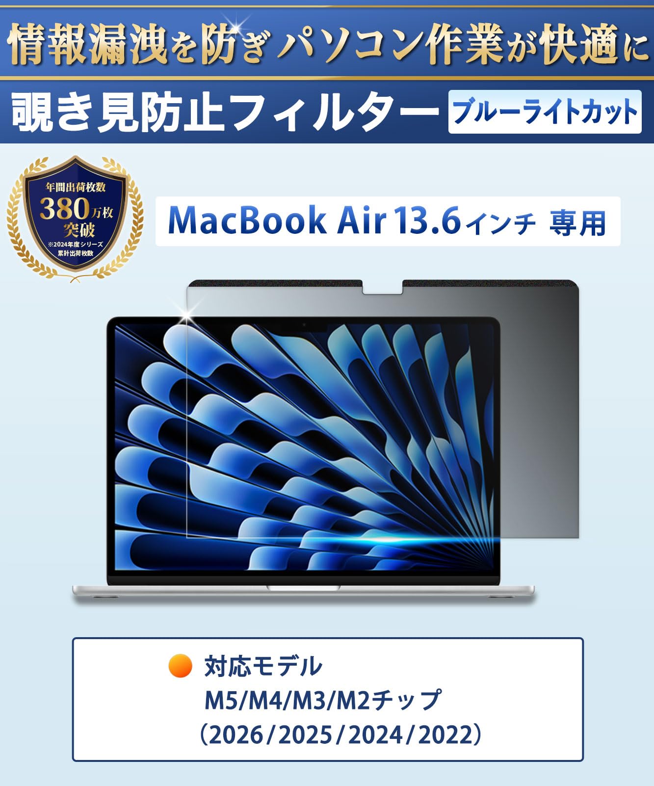 MacBook Air M2 メモリ16GB/SSD 512GBミッドナイト 覗き見防止フィルムサービスします！ Lifeinnotech MacBook Air 13.6 2025 M4/M3/M2 マグネット式