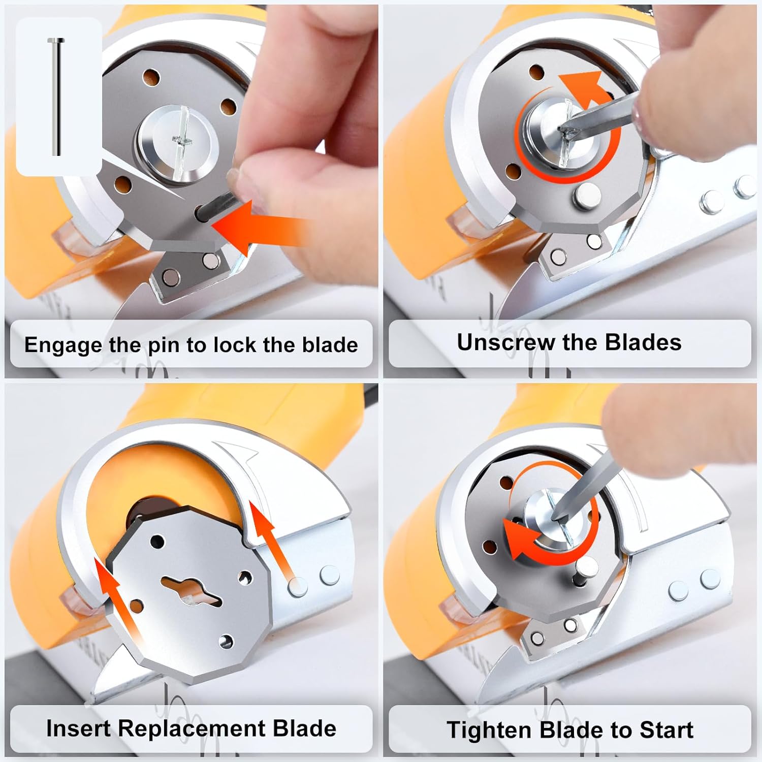 Cordless Electric Power Shears - 4V Lightweight Rotary Cutter for Cardboard, Leather, Plastic, Carpet | with 2 Blades, LED Light, Safety Lock for DIY & Crafting,Yellow