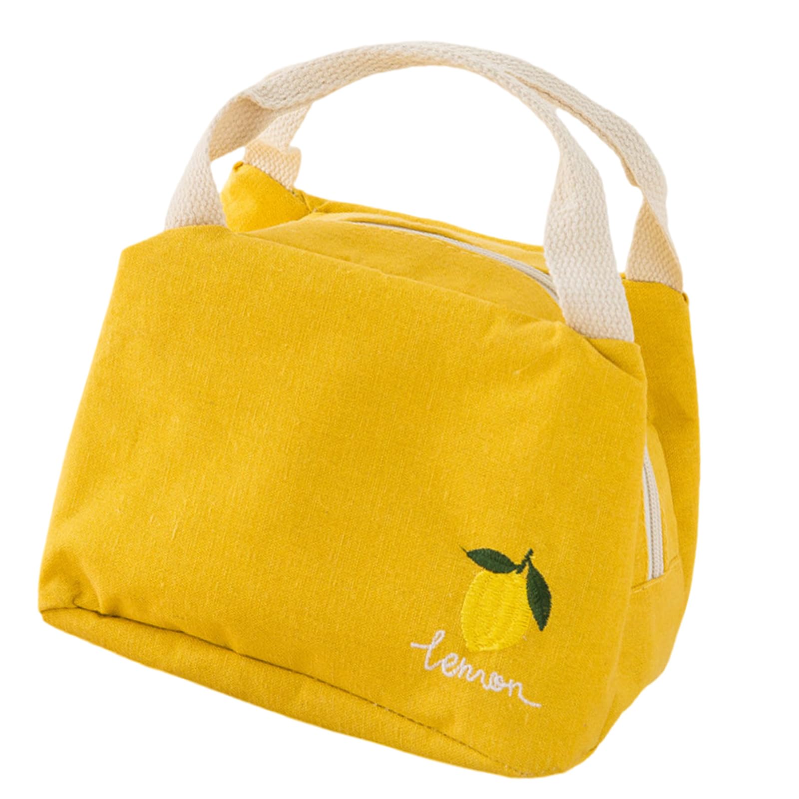 Jazuaiao Leakproof Thermal Food Bag for Students Cotton Linen Fruit Theme Lunch Box Holder with Handle and Aluminum Foil Lining Insulated Lunch Bag for Women