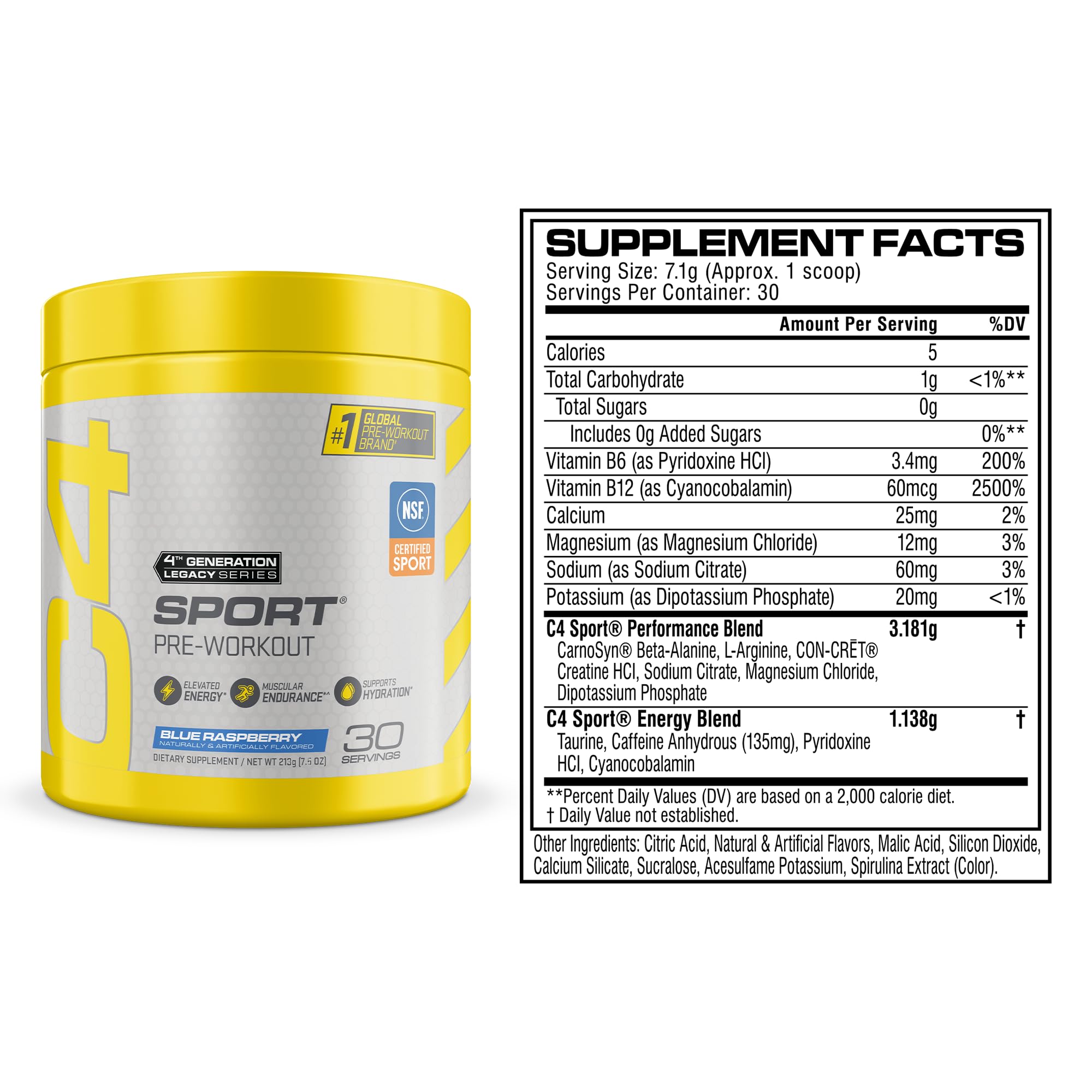 C4 Sport Pre Workout Powder with 135mg Caffeine, Blue Raspberry, 30 Serv — Amazon image 2