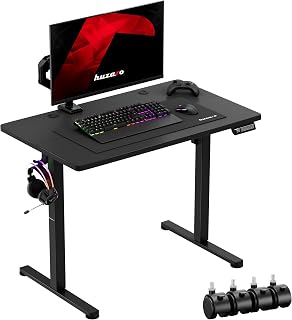 huzaro Hero 7.8 Gaming Tisch - Schreibtisch höhenverstellbar mit Rollen und Standfüßen – Computertisch mit Memory-Funktion & LED-Display – 100 x 60 cm – Kopfhörerhalter – Schwarz