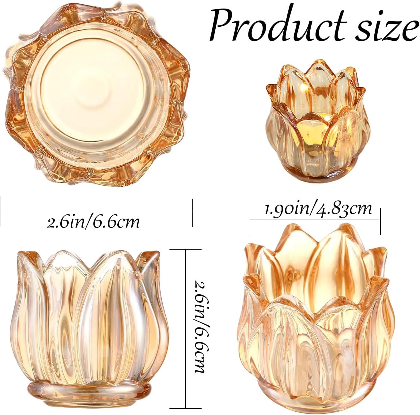 2Pcs Votive Candle Holders,Tulip Tea Light Candle Holder Glass,Amber Tealight Candle Holder,Flower Crystal Candle Holders for Home Decor Wedding Party