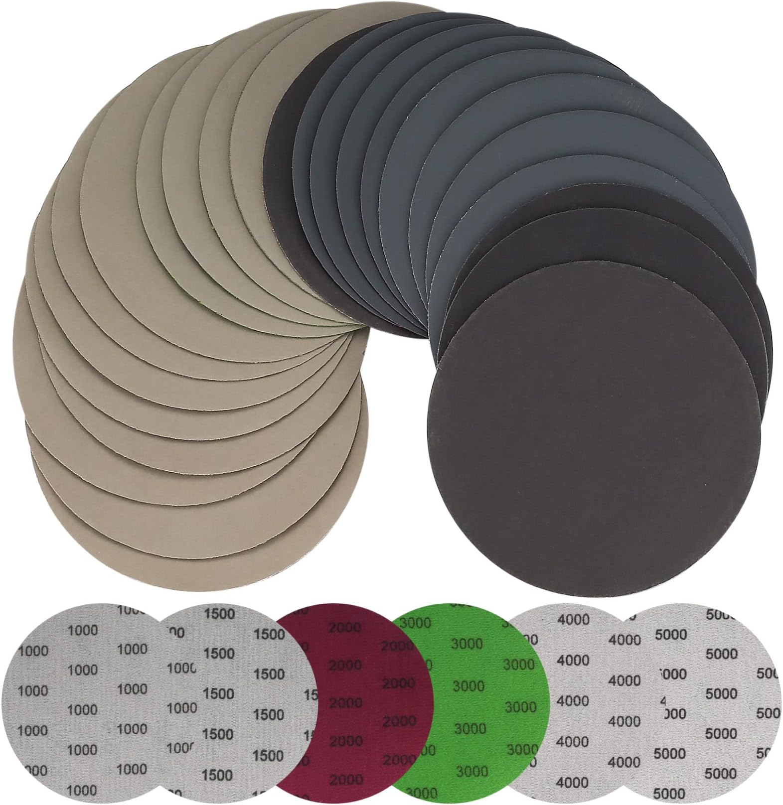 30PCS 125mm Orbital Sander Discs, Wet and Dry Sanding Discs, Round Sanding Pad No Hole Hook and Loop, Sanding Disk for Electric Grinder Accessor Sanding Polishing