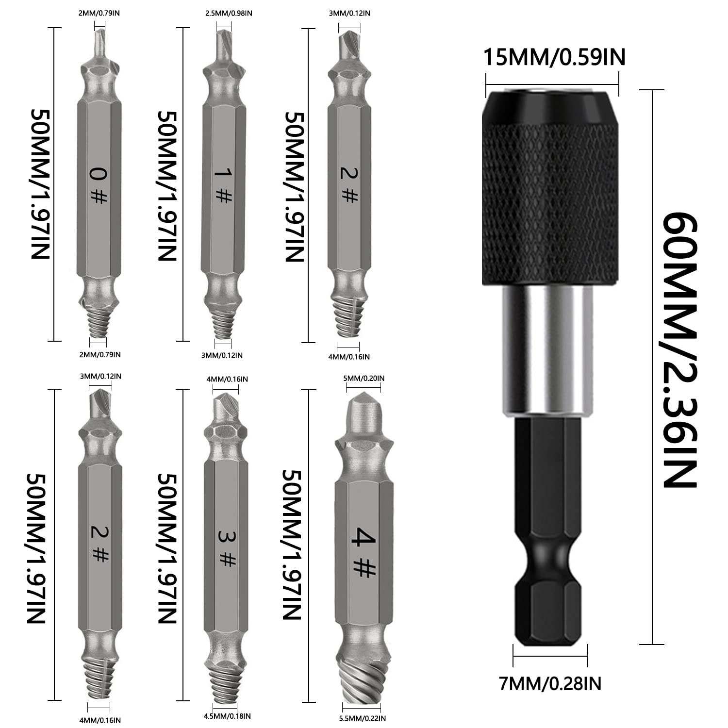 Set Estrattori Viti Danneggiate HSS - 5 Pezzi Per Viti Striate O Arrugginite, Con Scatola Portatile - Foto 6