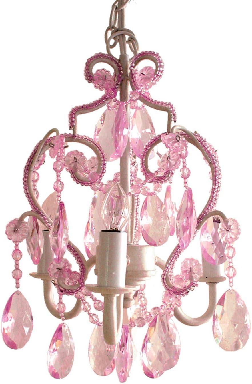 Tadpoles Mini 3-Bulb Vintage Chandelier - Pink Sapphire | 8" x 8" x 10" | Plug-In or Hardwired | Uses Three 25-Watt E12 Candelabra Bulbs | Faux Crystals Chandelier with Acrylic & Glass Beads