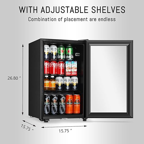 Miniatura 5 de Refrigerador de bebidas, 2.3 pies cúbicos, mini refrigerador con puerta de vidrio para cerveza de soda, enfriador de bebidas independiente para