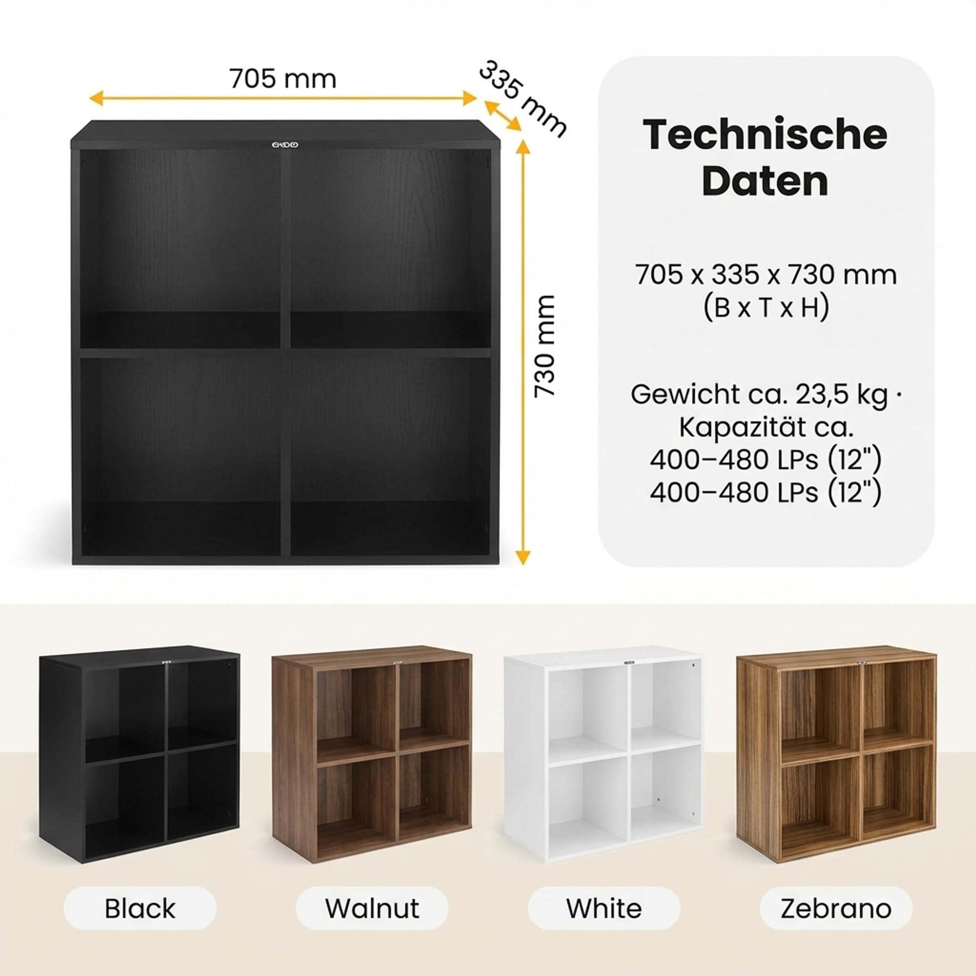 Mobiletto Per Vinili Zomo Vs-Box 400 Nero