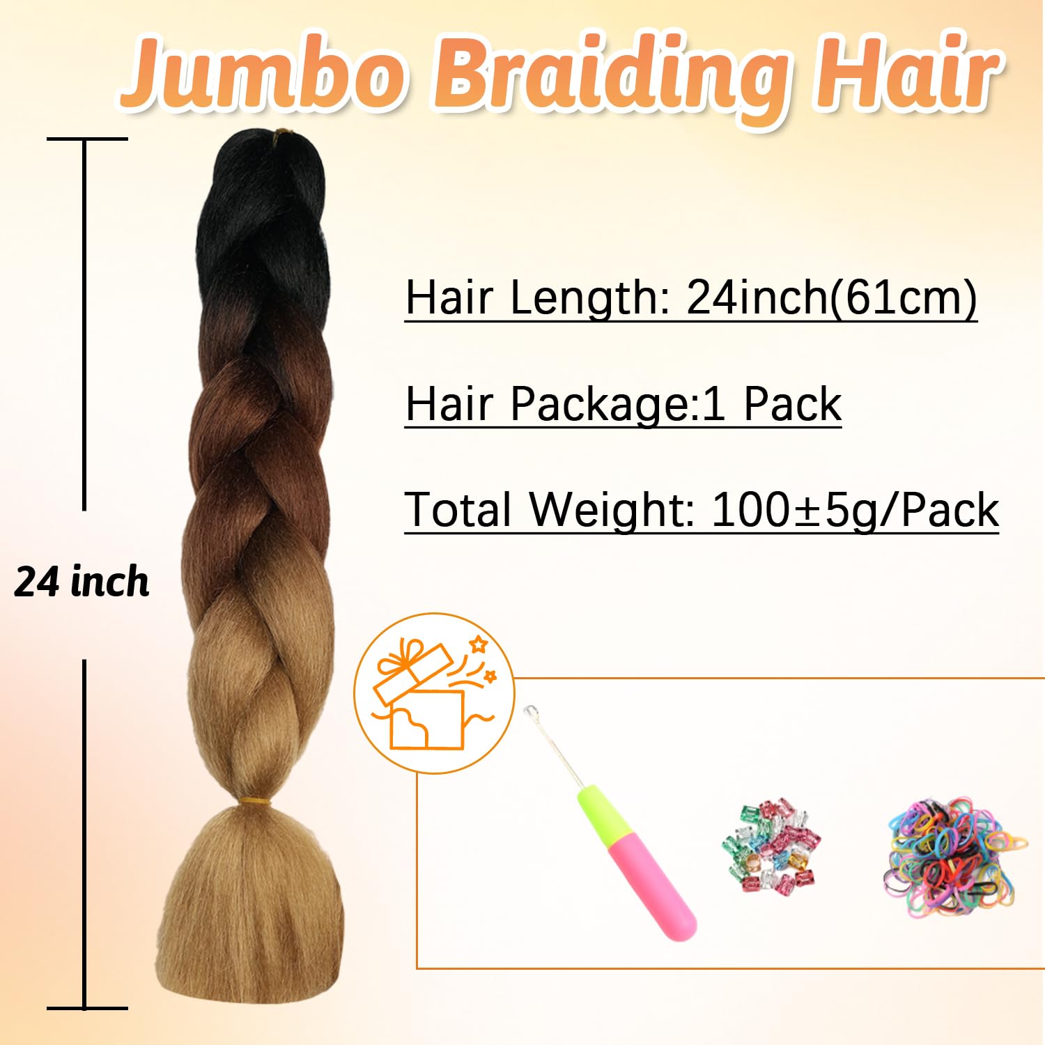 ShowJarlly Capelli per Treccine Africane Jumbo Treccia Capelli 24" Morbido Extension per Treccine Africane 1 Pack Treccine Africane Extension Capelli（Nero/Marrone Scuro/Marrone Chiaro#）