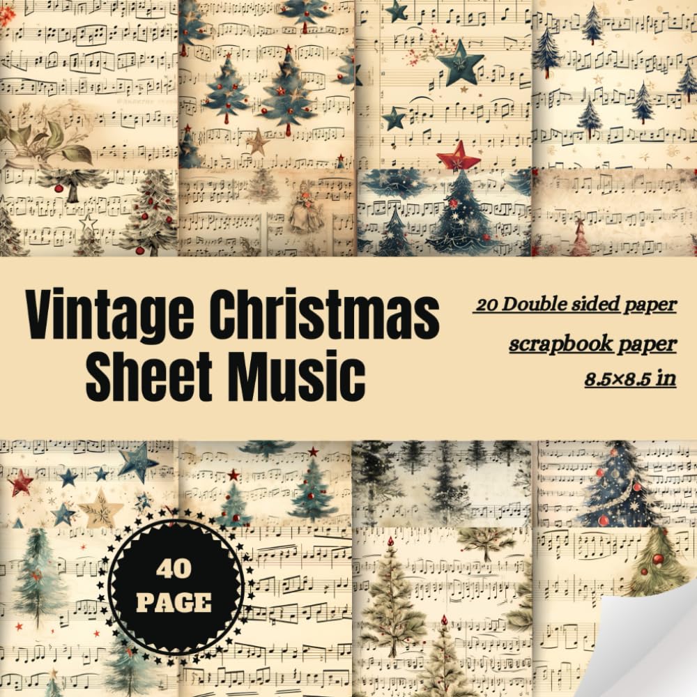 Vintage Christmas Sheet Music Scrapbook Paper Double Sided Craft Paper
