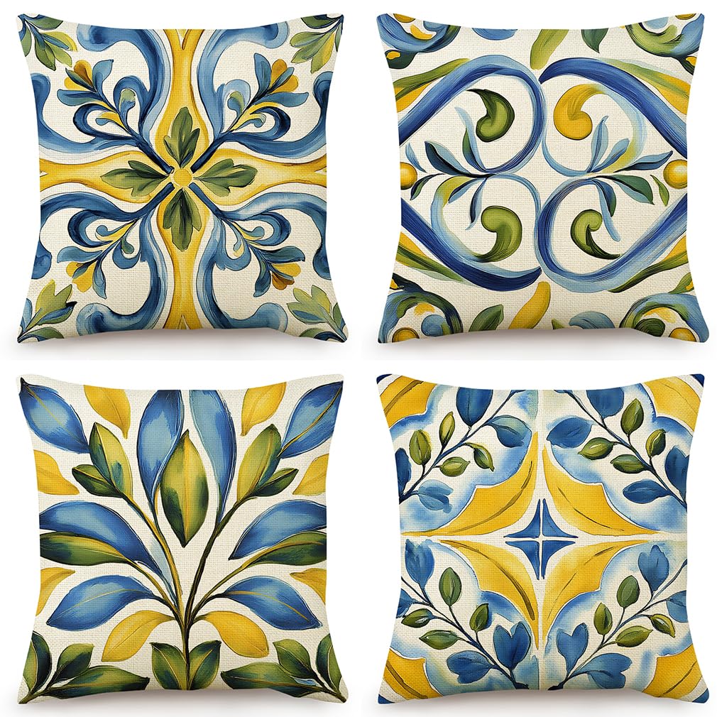Housse de coussin 60x60 en lin motif olives pour canapé quatre saisons