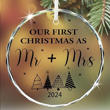 Wedding Gift, Wedding Gift for Couple, First Christmas Married Ornament, Glass Engagement Ornament, Mr and Mrs Christmas Tree Ornament, Our First Christmas as Mr Mrs Ornament, Christmas Glass Ornament