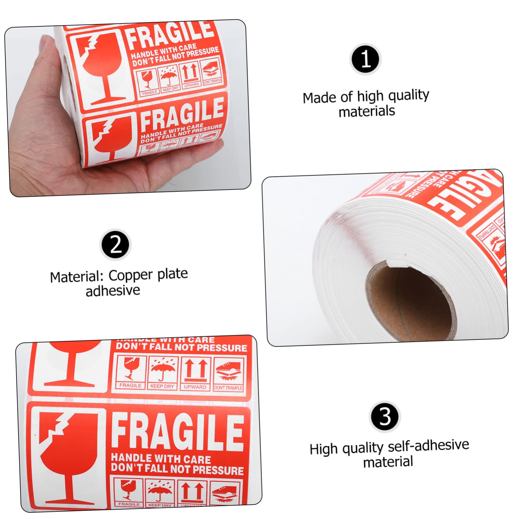 VILLCASE Etichette Adesive Fragile per Spedizione 90x50mm Rotolo 1000 Pezzi Adesivo Maneggiare con Cura per Imballaggi Cartoni Pallet Fusti Plastica Acciaio