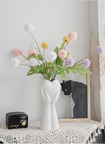 Miniatura 2 de Jarrón de corazón creativo de mano, jarrón de cerámica blanca de 9 pulgadas de alto, jarrón de cuerpo de arte moderno, florero para decoración del