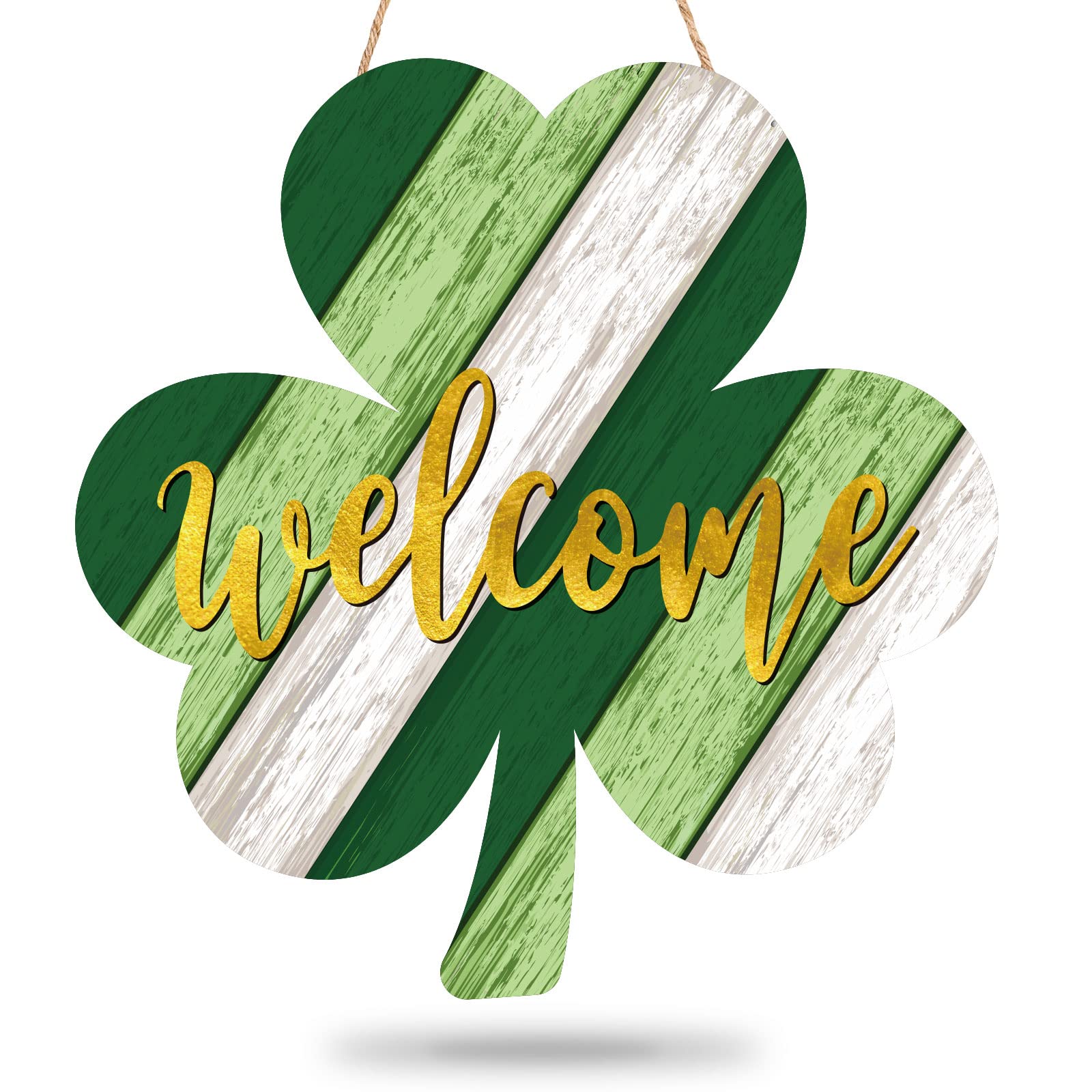 Whaline St. Patrick's Day Door Sign Wooden Irish Hanging Welcome Board Shamrock Shaped Wooden Hanging Sign for Holiday Farmhouse Home Indoor Outdoor Window Decoration, 11.6 x 12 inch