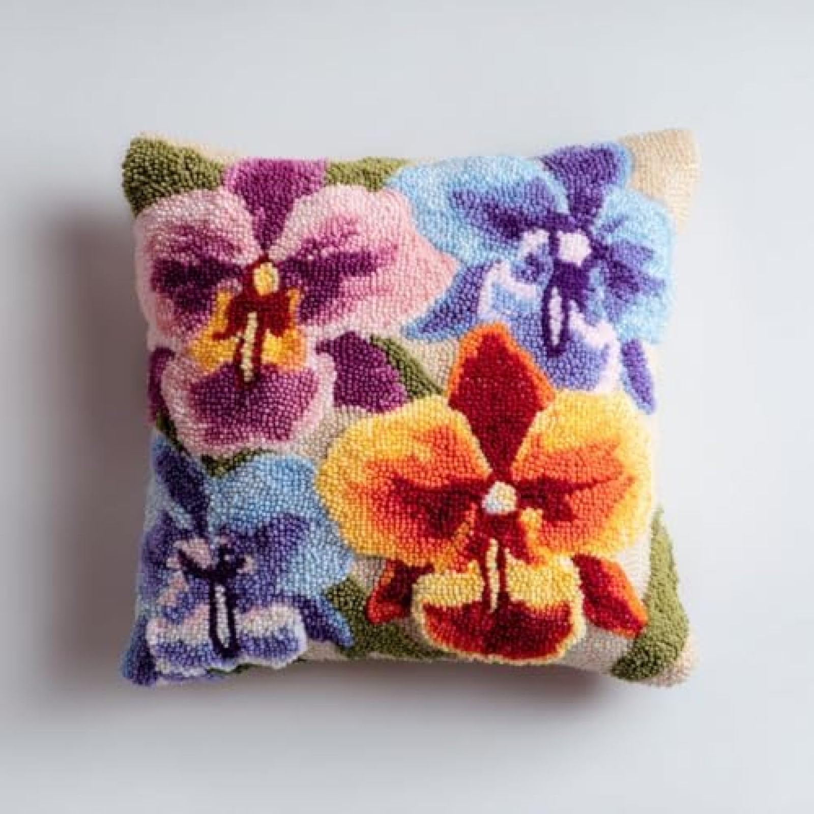 kitphoenix DIY Latch Hook Cushion Kit Orchid Flowers,Beginner-Friendly Rug Hooking Pillow Kit,Crochet Craft Cushion Cover for Home Decor,43x43 cm