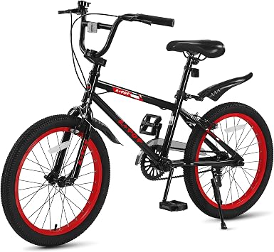 20 Inch Kids Bike BMX Style Boys Bike Ages 7-12, Lightweight Kids Bicycles with Adjustable Seat, Boys Bikes with Front and Rear Brakes, Carbon Steel Frame