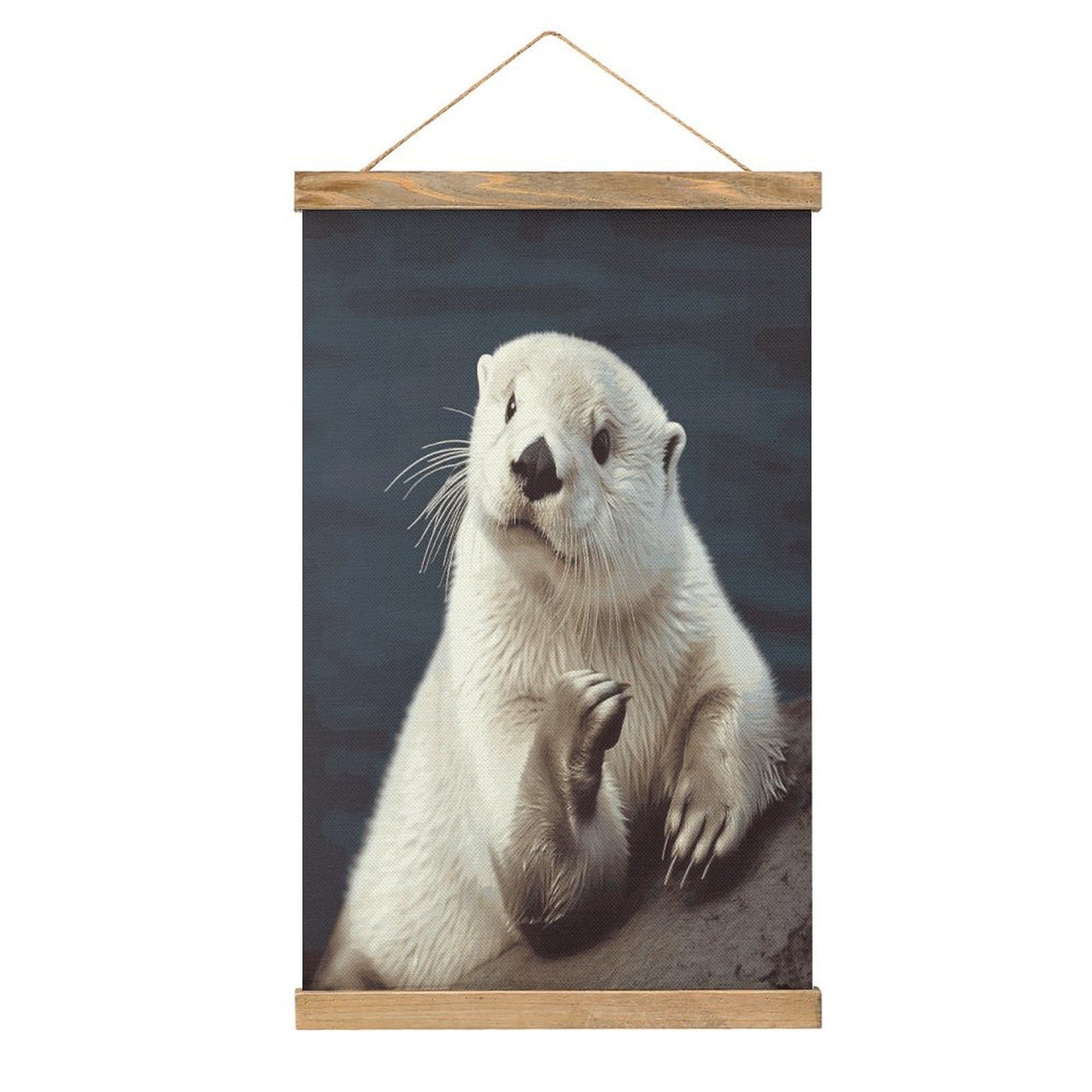JTREHY White Otter Linen Hanging Painting Vintage Poster Wall Art Prints Personality Style Wall Hanging Poster for Living Room Office Bedroom Decor Frame 13.2 X 20.47 Inch